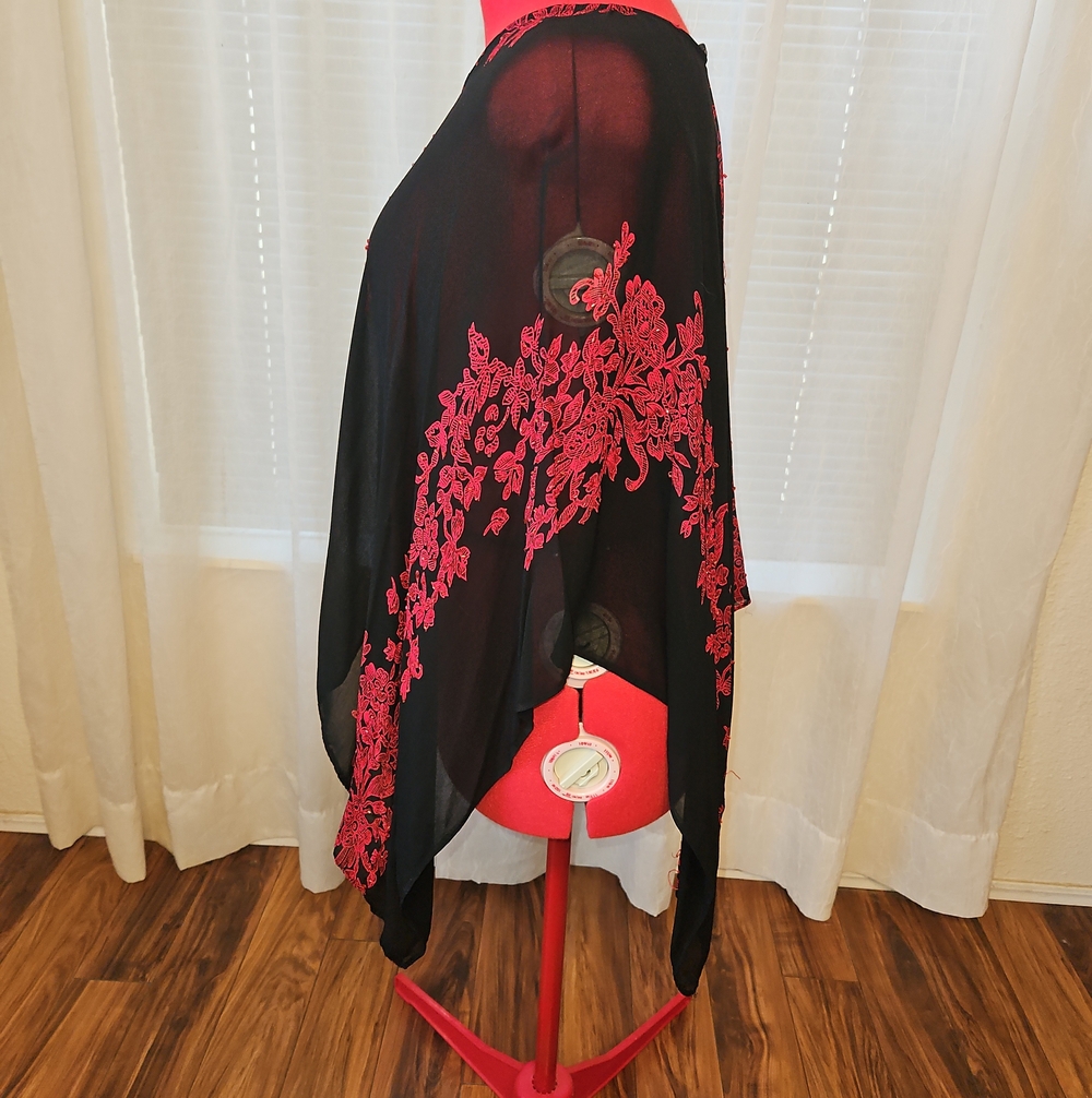 Maggie Barnes Black Sheer Poncho with Red Floral Embroidery - Picture 3 of 7